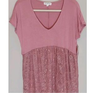 full circle trends Women Mauve Lace Lined Smock Cap Sleeve Top Size L (6)